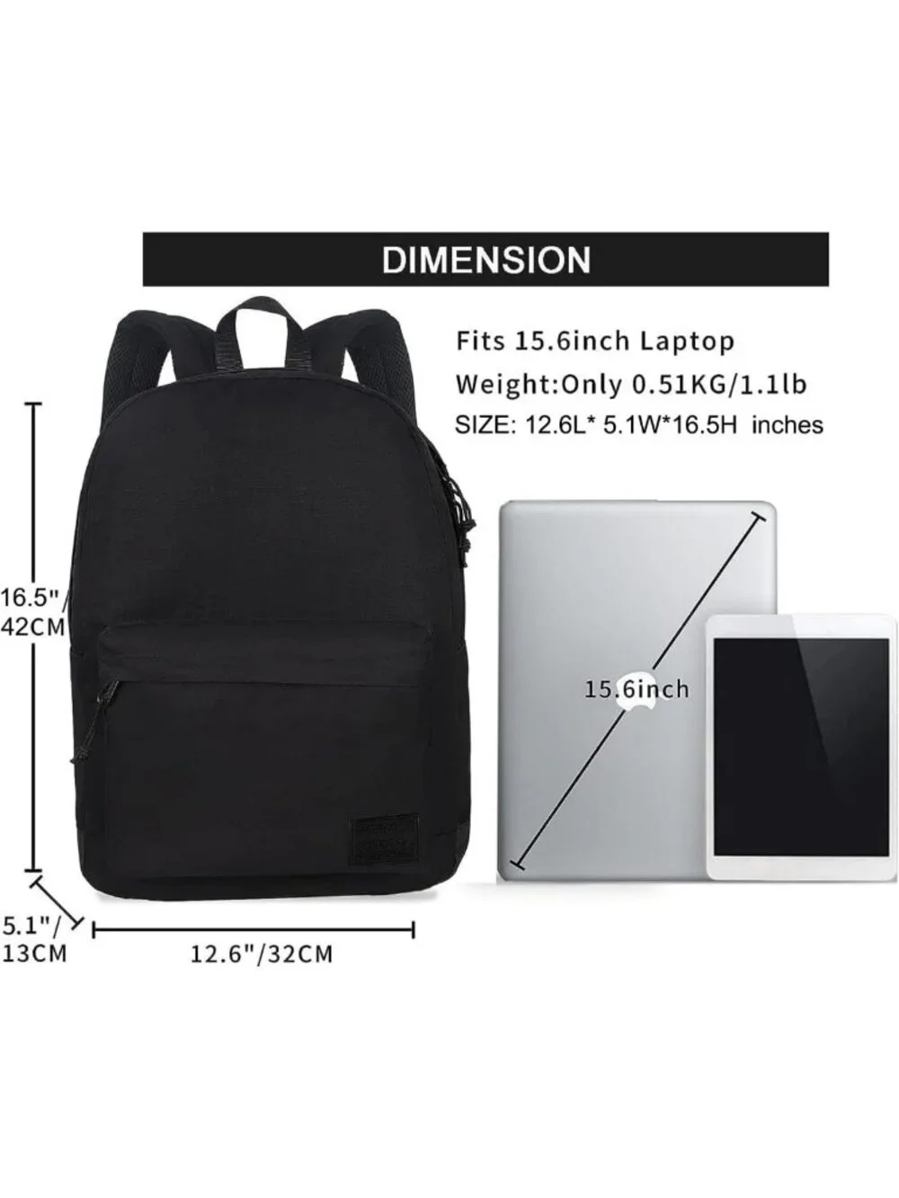 Stylish Lightweight Laptop Backpack for Work, School & Travel - Unisex Black Bag